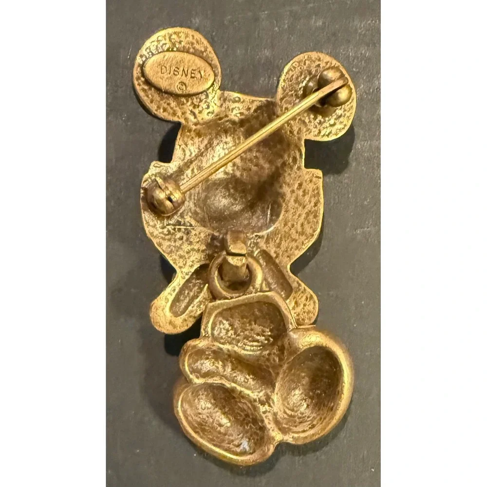 Disney Womens Brooch Gold Tone Articulated Mickey Mouse Vintage Style Pin